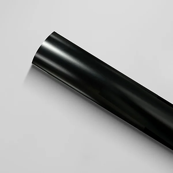 Close-up of coated aluminum trim strip on a dark vehicle door