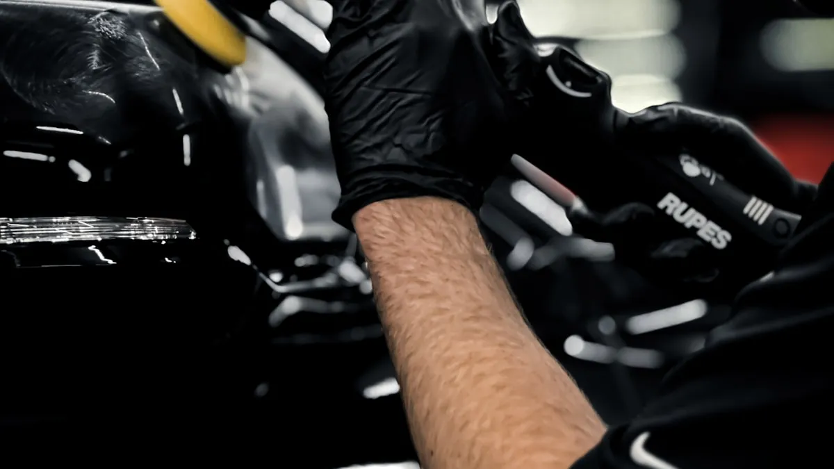 Dual-action polisher performing two-stage paint correction