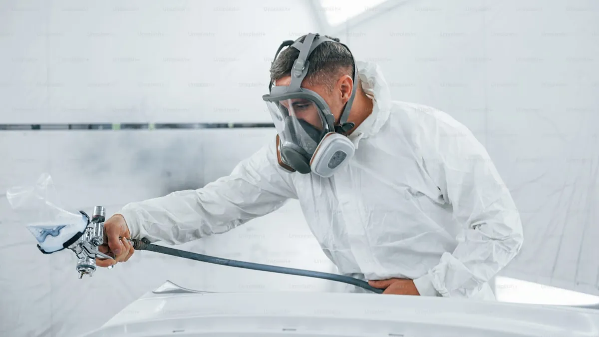 Close-up of headlight with paint protection film being applied for rock chip prevention