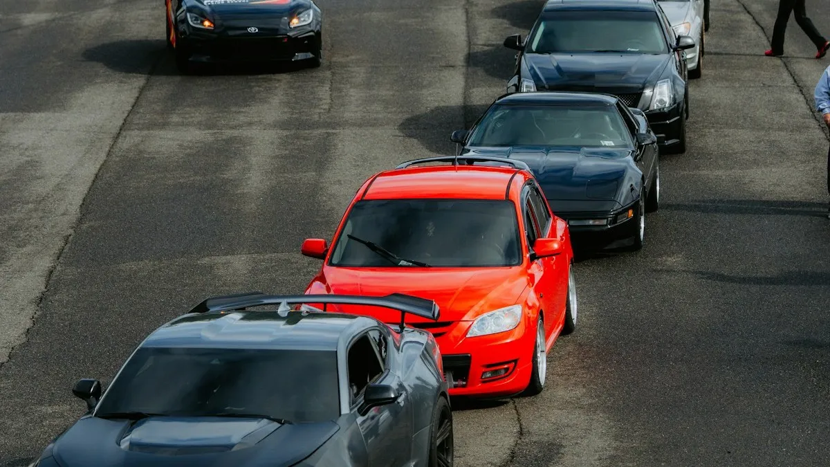 Classic cars lined up at the Tomball Lions Club Car Show in Tomball Texas