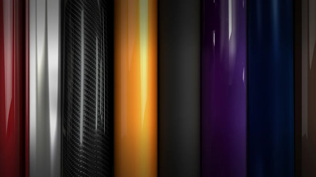 UltraFit USA XP Series paint protection film product lineup — all color rolls side by side