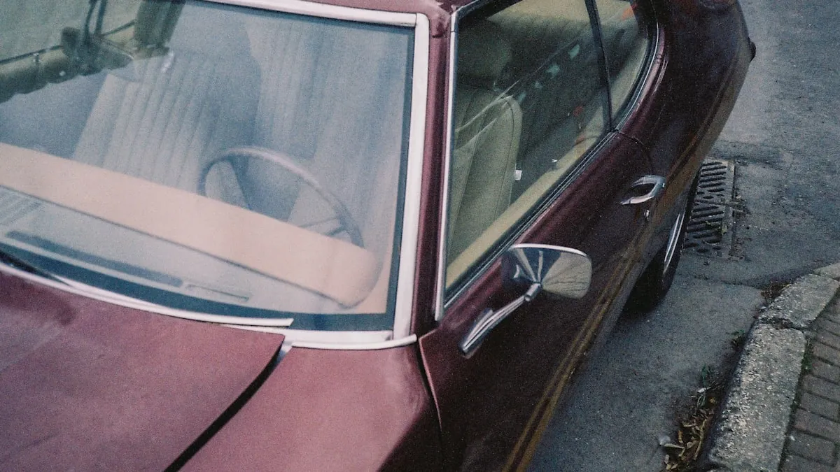 Visual comparison of different window tint VLT percentages from light to dark on automotive glass